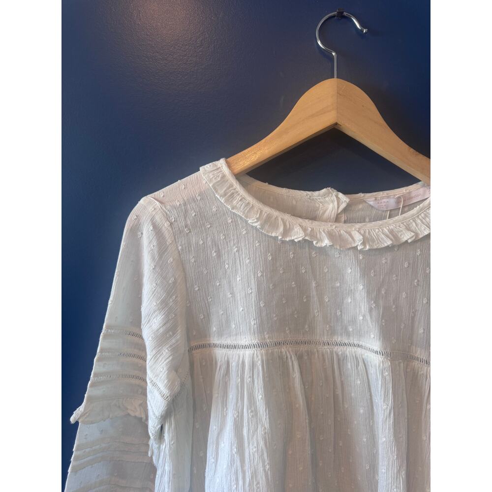 NWT Zara | White Ruffle 100% Cotton Gauze Long Sleeve Blouse | Size XS